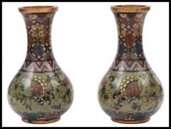 Namikawa Yasuyuki Attr To Namikawa Rare Pair Japanese Cloisonne Enamel Butterfly Vases - 3903660