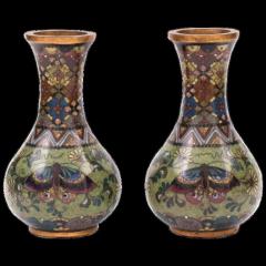 Namikawa Yasuyuki Attr To Namikawa Rare Pair Japanese Cloisonne Enamel Butterfly Vases - 3903676