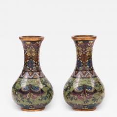 Namikawa Yasuyuki Attr To Namikawa Rare Pair Japanese Cloisonne Enamel Butterfly Vases - 3934145