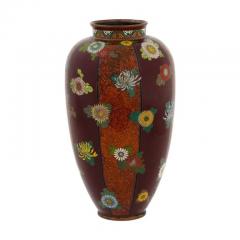 Namikawa Yasuyuki Japanese Cloisonne Stripe Vase with Chrysanthemums Namikawa Yasuyuki Meiji Vase - 3899971