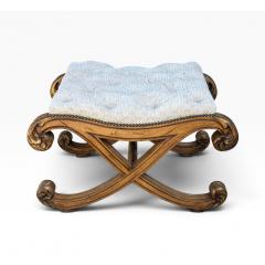 Nancy Corzine 18c Style Regency Giltwood Tufted Cut Velvet Footstool Ottoman X Bench - 4744015