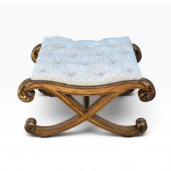 Nancy Corzine 18c Style Regency Giltwood Tufted Cut Velvet Footstool Ottoman X Bench - 4744018