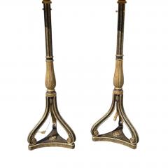 Nancy Corzine 1990s Regency Style Nancy Corzine Black Gold Floor Lamps a Pair - 4572171