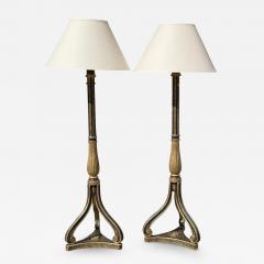 Nancy Corzine 1990s Regency Style Nancy Corzine Black Gold Floor Lamps a Pair - 4574200