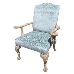 Nancy Corzine George I Style Swan Handle Arm Chair in Scalamandre Blue Cut Velvet - 4299250