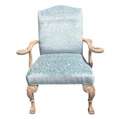 Nancy Corzine George I Style Swan Handle Arm Chair in Scalamandre Blue Cut Velvet - 4299253