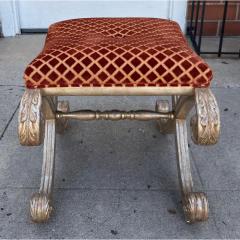 Nancy Corzine Nancy Corzine Saber Leg Giltwood X Bench W Red Silk Cut Velvet Fabric - 4690254