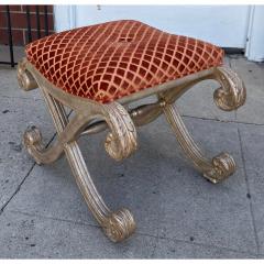 Nancy Corzine Nancy Corzine Saber Leg Giltwood X Bench W Red Silk Cut Velvet Fabric - 4690255