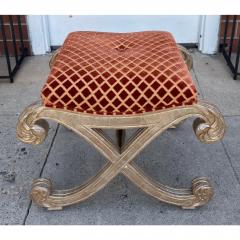 Nancy Corzine Nancy Corzine Saber Leg Giltwood X Bench W Red Silk Cut Velvet Fabric - 4690256
