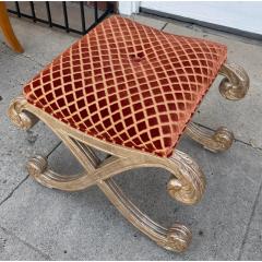 Nancy Corzine Nancy Corzine Saber Leg Giltwood X Bench W Red Silk Cut Velvet Fabric - 4690258