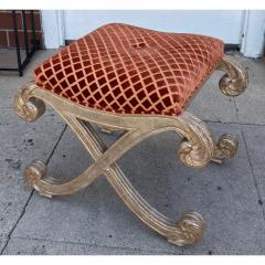 Nancy Corzine Nancy Corzine Saber Leg Giltwood X Bench W Red Silk Cut Velvet Fabric - 4690260