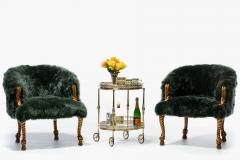 Napoleon III Style Chair in Emerald Sheepskin on Gilt Rope Tassel Frame - 4222819