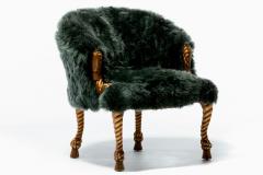 Napoleon III Style Chair in Emerald Sheepskin on Gilt Rope Tassel Frame - 4222820