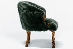 Napoleon III Style Chair in Emerald Sheepskin on Gilt Rope Tassel Frame - 4222821