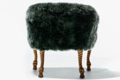 Napoleon III Style Chair in Emerald Sheepskin on Gilt Rope Tassel Frame - 4222822