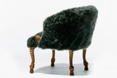 Napoleon III Style Chair in Emerald Sheepskin on Gilt Rope Tassel Frame - 4222823