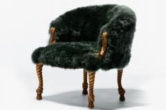 Napoleon III Style Chair in Emerald Sheepskin on Gilt Rope Tassel Frame - 4222826
