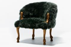 Napoleon III Style Chair in Emerald Sheepskin on Gilt Rope Tassel Frame - 4222827