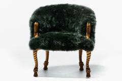 Napoleon III Style Chair in Emerald Sheepskin on Gilt Rope Tassel Frame - 4222828