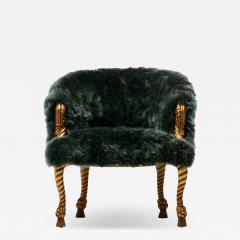 Napoleon III Style Chair in Emerald Sheepskin on Gilt Rope Tassel Frame - 4225678