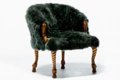 Napoleon III Style Chairs in Emerald Sheepskin on Gilt Rope Tassel Frames - 2435792