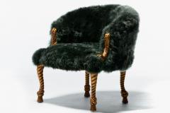 Napoleon III Style Chairs in Emerald Sheepskin on Gilt Rope Tassel Frames - 2435796