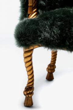 Napoleon III Style Chairs in Emerald Sheepskin on Gilt Rope Tassel Frames - 2435808
