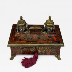 Napoleon lll French Inkwell Desk Set Boulle Inlay Tortoise France 19th c  - 4591611