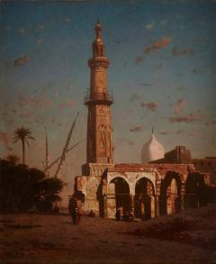 Narcisse Berch re Coastal oil painting with a Middle Eastern minaret by Berch re - 3596941