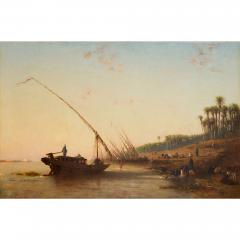 Narcisse Berch re Large antique French Orientalist oil Painting of the Nile by Berch re - 4330136