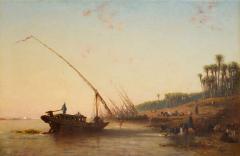 Narcisse Berch re Large antique French Orientalist oil Painting of the Nile by Berch re - 4332586