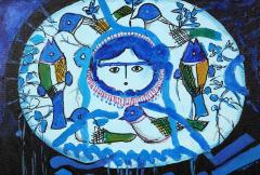 Nasser Ovissi Four Blue Squares Oil on Canvas Painting - 2137435