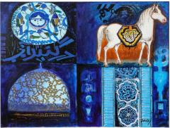 Nasser Ovissi Four Blue Squares Oil on Canvas Painting - 2139206