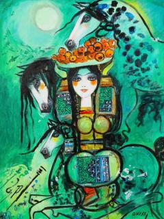 Nasser Ovissi Girl with Arabian Horses Oil on Canvas - 2137455