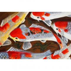 Nasser Ovissi Iranian Born 1934 Koi Fish Oil on Canvas Painting - 1264674