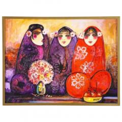 Nasser Ovissi Iranian Born 1934 Three Seated Girls Oil on Canvas Painting - 1264620