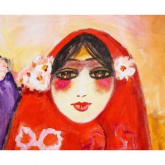 Nasser Ovissi Iranian Born 1934 Three Seated Girls Oil on Canvas Painting - 1264621