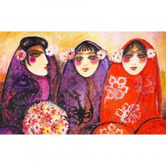 Nasser Ovissi Iranian Born 1934 Three Seated Girls Oil on Canvas Painting - 1264624