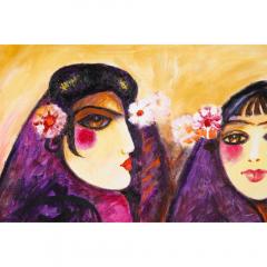 Nasser Ovissi Iranian Born 1934 Three Seated Girls Oil on Canvas Painting - 1264629