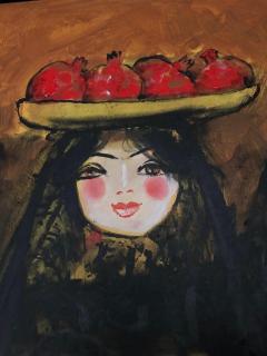 Nasser Ovissi Nasser Ovissi Pomegranate Girl Oil on Canvas Painting - 948549