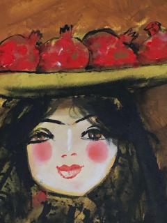 Nasser Ovissi Nasser Ovissi Pomegranate Girl Oil on Canvas Painting - 948553