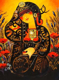 Nasser Ovissi Safavid Lady Oil on Canvas Painting - 2137489