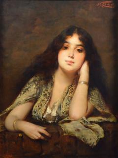 Nathaniel Sichel Arabian Beauty 19th Century Orientalist Oil Painting of Exotic Girl - 2026527