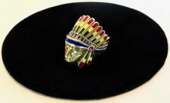 Native American Indian Chief Themed Gold Ring with Polychromed Features C 1955 - 3268091