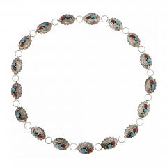 Native American Silver Coral And Turquoise Belt - 4054245