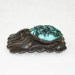 Native American Sterling Silver Turquoise Buckle 4 4ozt - 4560151