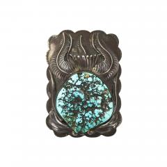 Native American Sterling Silver Turquoise Buckle 4 4ozt - 4560194