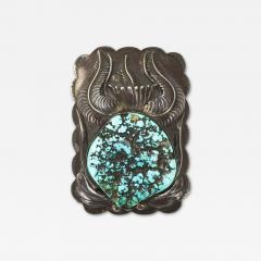 Native American Sterling Silver Turquoise Buckle 4 4ozt - 4560197