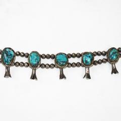 Native American Sterling Silver Turquoise Squash Blossom Necklace - 4560142