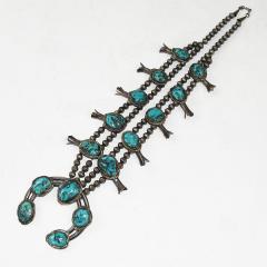 Native American Sterling Silver Turquoise Squash Blossom Necklace - 4560143